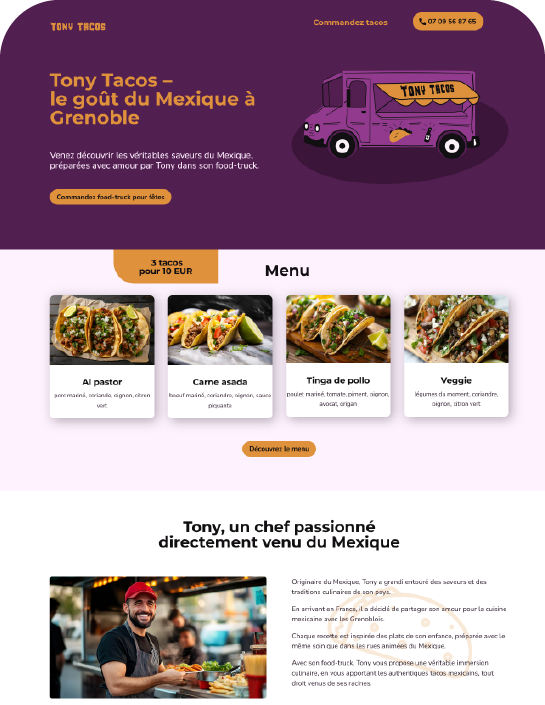 a mockup - présentation de site Tony Tacos foodtruck